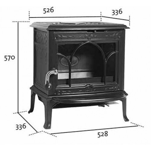 габариты чугунной печи JOTUL F 100 ECO LL SE BP для установки и монтажа