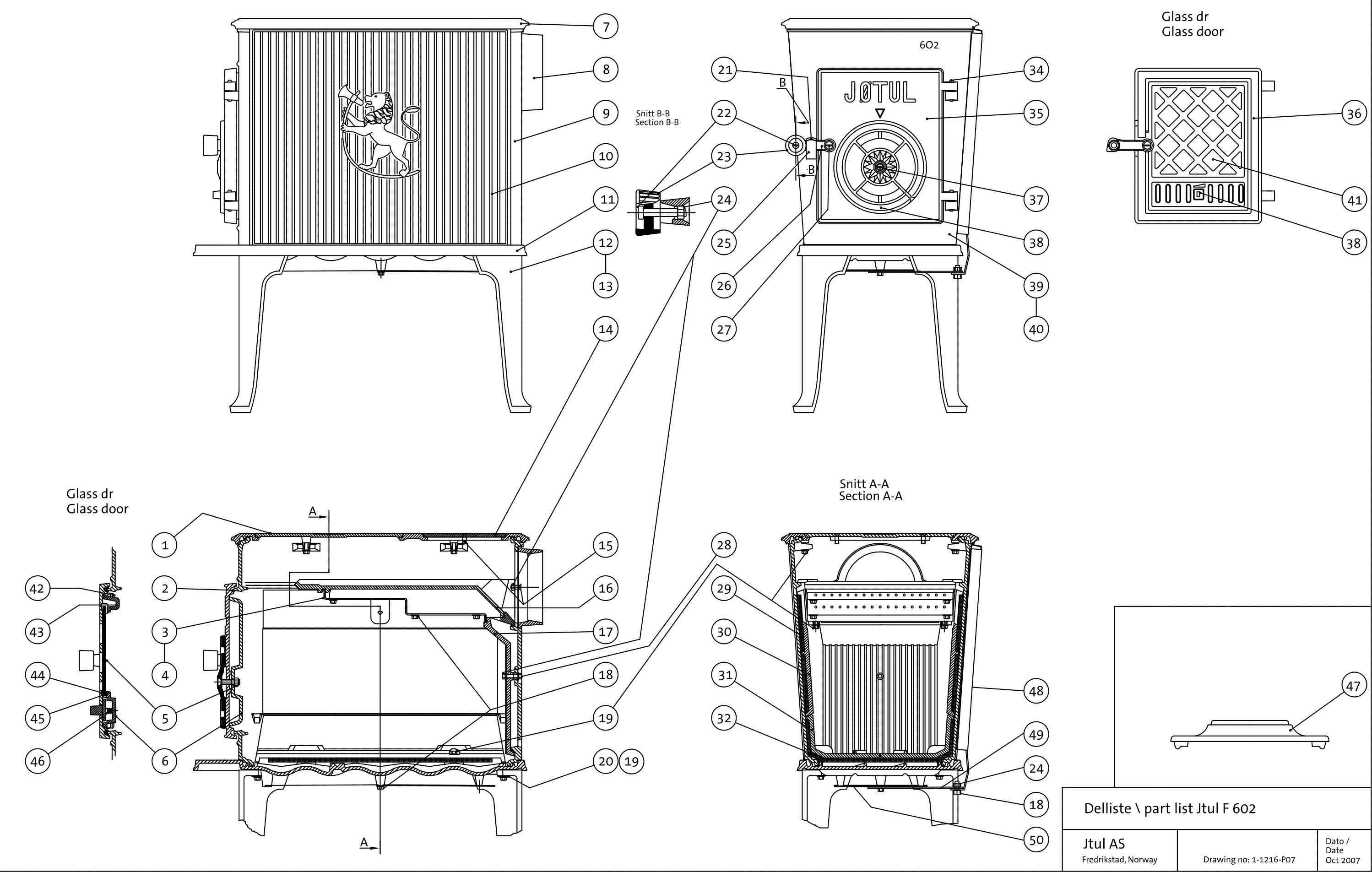 Деталировка печи Jotul f 602 N